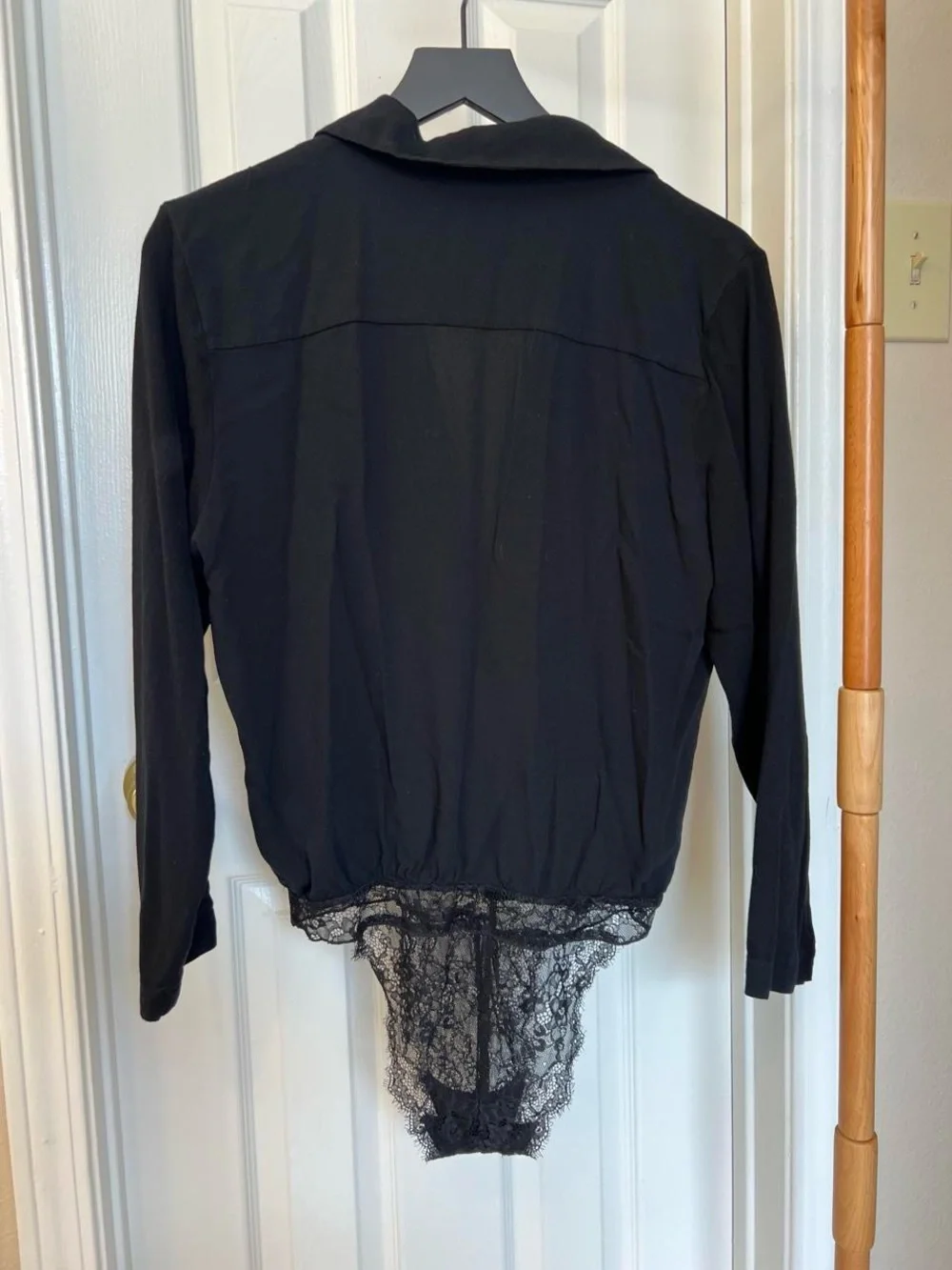 Free People Black Lace-Trim Wrap Bodysuit